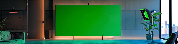 Foto fotografia de uma televisão com tela verde horizontal na sala de reuniões do modern office