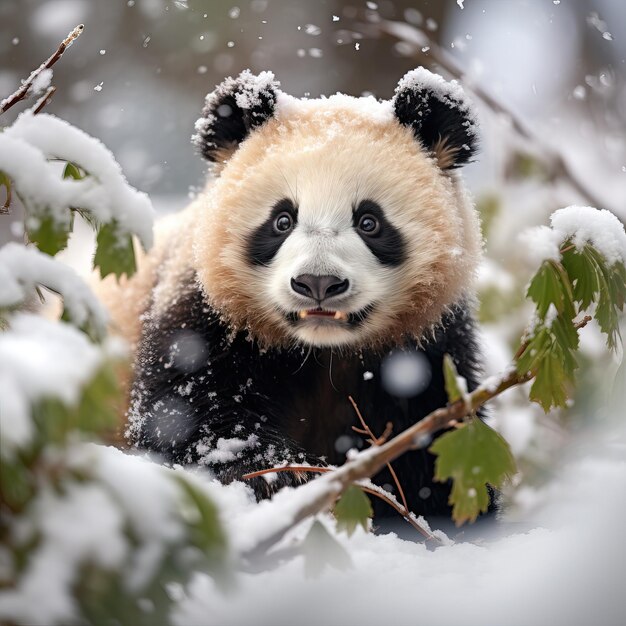 Fotografia de vida selvagem de um panda na neve