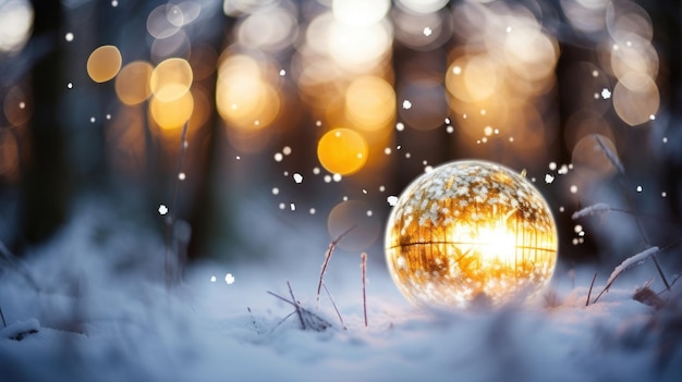 Fotografía Decoración de bolas de cristal con efecto bokeh de nieve.