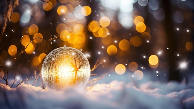 Fotografía Decoración de bolas de cristal con efecto bokeh de nieve.