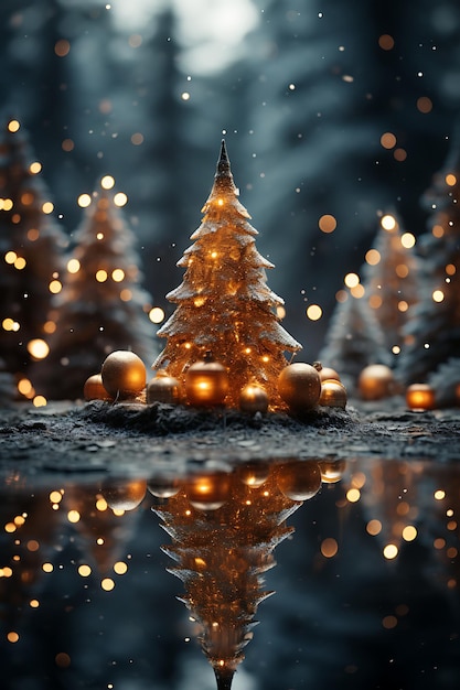 Fotografía de decoración del bosque encantado del árbol de Navidad.