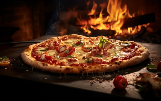 Fotografía de una deliciosa pizza de masa fina generativa por Ai