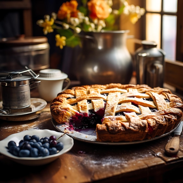 Fotografía del delicioso encanto de un pastel de arándanos recién horneado