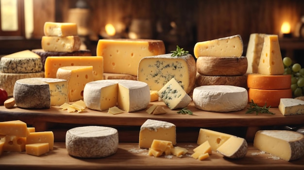 Fotografía de deliciosos y delicados trozos de queso