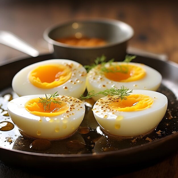 Foto fotografía de los deliciosos huevos cocidos