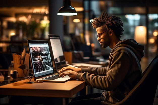 Una fotografía de un desarrollador escribiendo código en una computadora