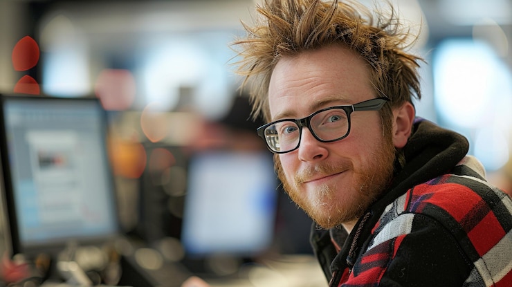 Foto fotografía de un desarrollador de software sonriente
