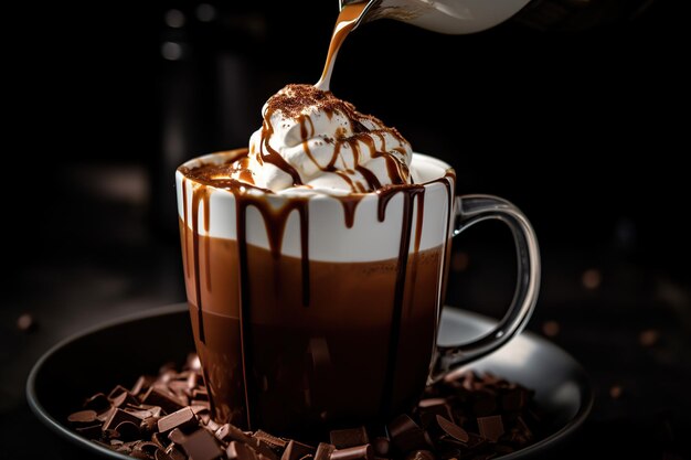 Fotografia detalhada de creme de marshmallow sendo girado uma delícia de confeitaria tentadora