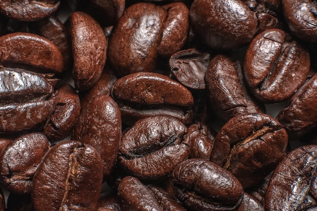 Fotografia detalhada de grãos de café