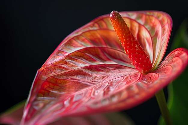 Foto fotografia detalhada de uma flor de antúrio em fundo preto