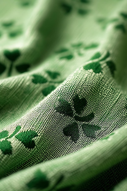 Fotografía detallada de tela verde con impresión de trébol tela de celebración irlandesa copia de fondo de textura