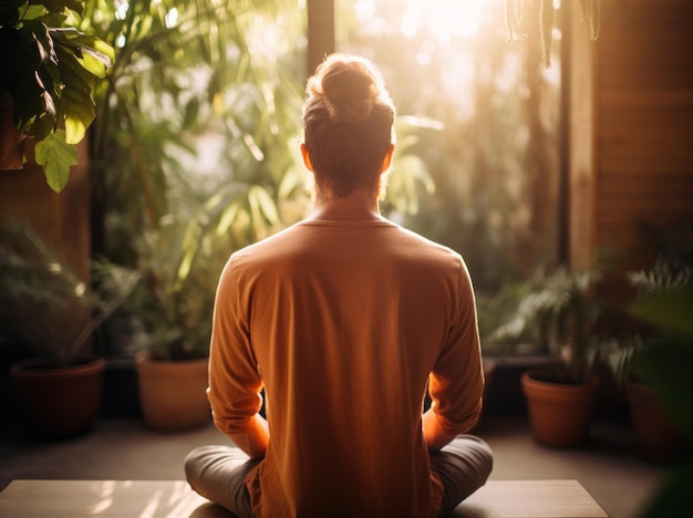 Fotografía Detrás de la vista personas haciendo yoga meditación estilo de vida saludable