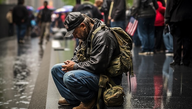 Fotografía del día conmemorativo del 911 Tristeza y anhelo 11 de septiembre Día del patriota Sesión de fotos emocional