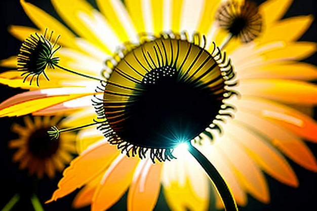 Fotografía de diente de león viendo el amanecer y el atardecer a través de las flores de diente de león tan hermosas