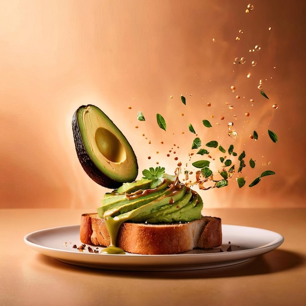 Foto fotografía dinámica de alimentos con tostadas de aguacate