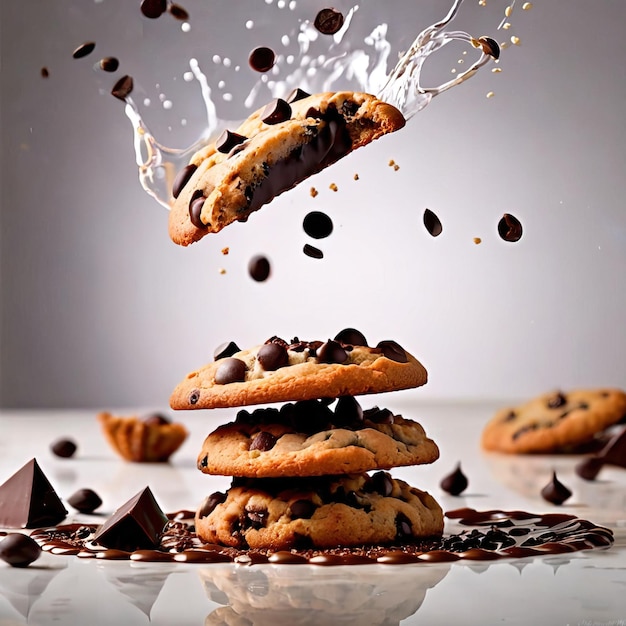 Fotografia dinâmica de alimentos com biscoitos de chocolate