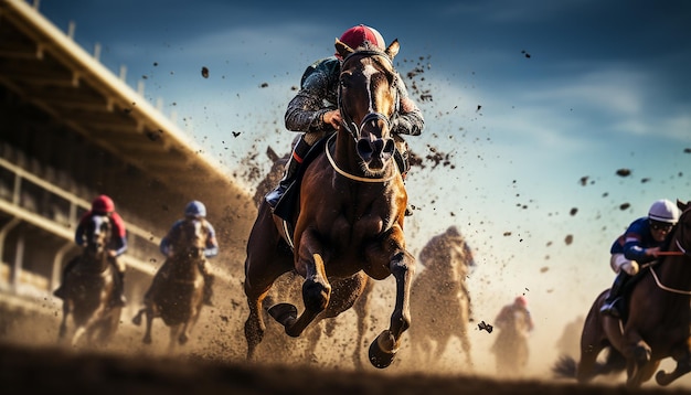 Foto fotografía dinámica editorial de carreras de caballos en el hipódromo