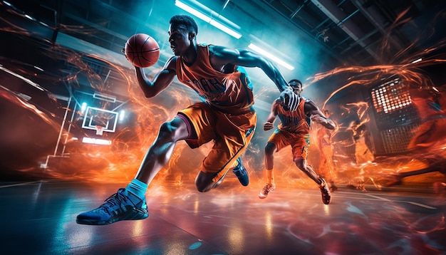 Fotografia dinâmica editorial de basquete em ação