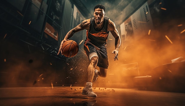 Fotografia dinâmica editorial de basquete em ação