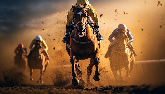 fotografia dinâmica editorial de corridas de cavalos na pista de corrida