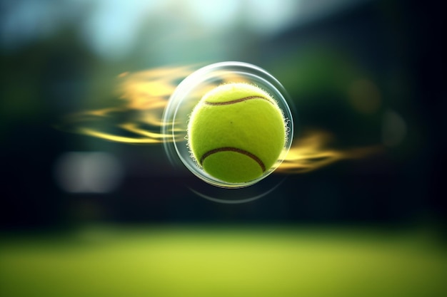 Fotografía dinámica de una pelota de tenis voladora en movimiento