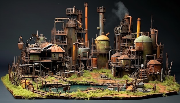 Foto fotografía de diorama de refinería abandonada