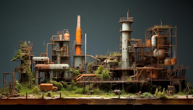 Foto fotografía de diorama de refinería abandonada