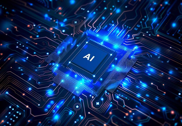 Fotografía del diseño de microchips de tecnología de IA Concepto de fondo de inteligencia artificial