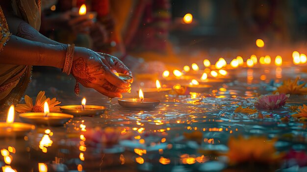 Foto una fotografía de diwali con luces y festivales