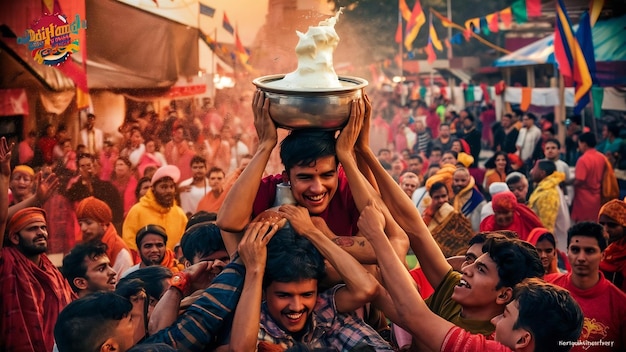 Fotografia do festival dahi handi na Índia