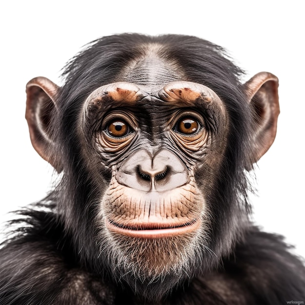 fotografia do rosto de um chimpanzé isolada em um recorte de fundo transparente