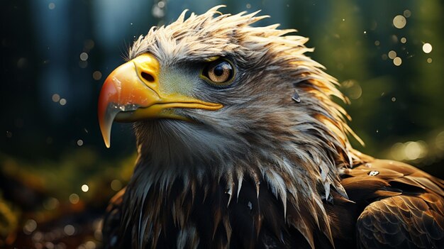 Foto una fotografía de doble exposición con un majestuoso águila calva y el paisaje del noroeste del pacífico
