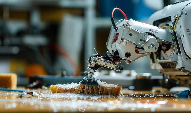 Foto fotografía documental cinematográfica de un robot arduino en el estudio