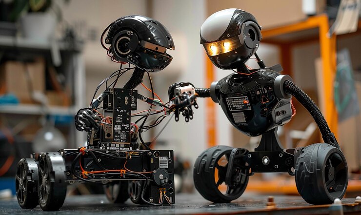 Foto fotografía documental cinematográfica de un robot arduino en uso