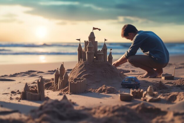 Fotografia DSLR autêntica construindo sonhos com determinação na praia Generative Ai