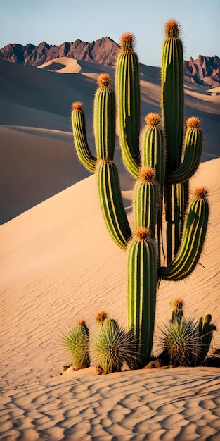 Fotografía DSLR de un cactus próspero en medio de un desierto desolado