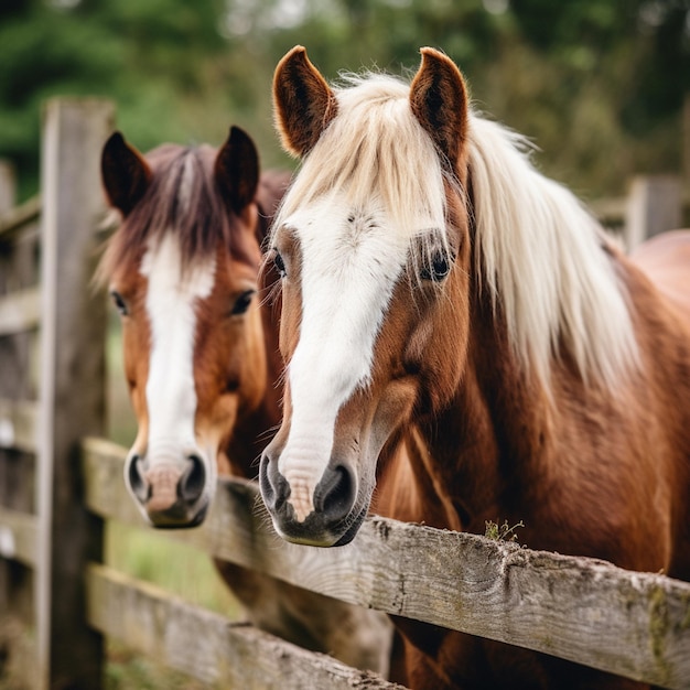 fotografia e pintura cavalos estão de pé ao lado de uma cerca de madeira