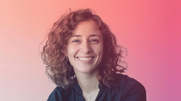 Fotografía de un editor sonriente con un fondo de gradiente sólido