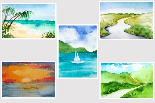 Fotografia em aquarela de paisagens Ilustrações em aquarela minimalistas da moda Pintura original da natureza