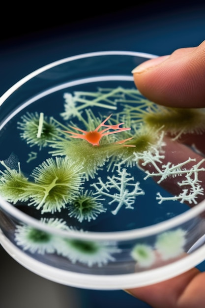 Fotografia em close de bactérias crescendo em uma placa de Petri