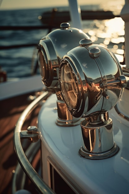 Foto fotografia em close de duas luzes em um barco adequada para temas náuticos