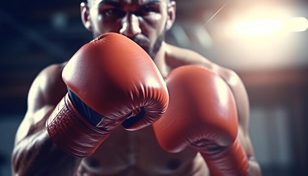 Fotografia em close de luvas de boxeador em ação