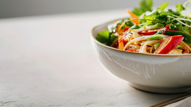 Fotografia em close de um Ramen Vegetariano Gourmet contra fundo branco