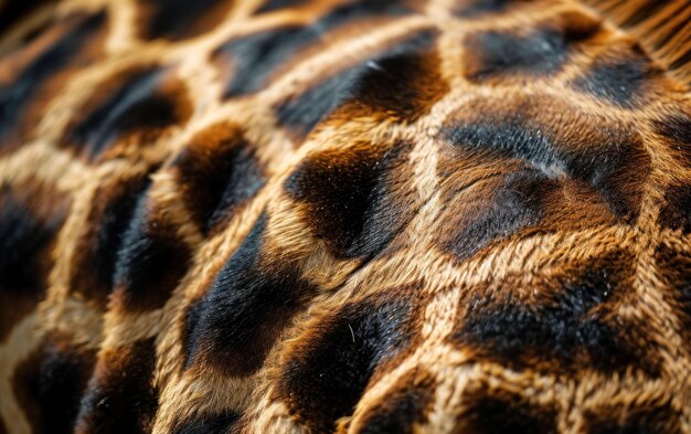 Fotografia em close de uma girafa com um padrão de pele manchada