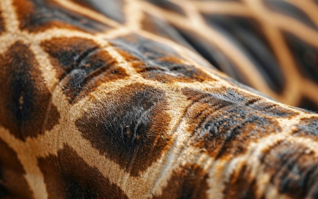 Fotografia em close de uma girafa com um padrão de pele manchada