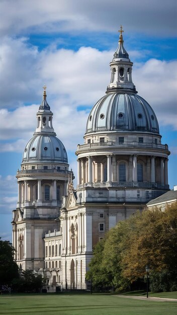 Foto fotografia em close-up das duas torres abobadadas do antigo royal naval college em greenwich, londres