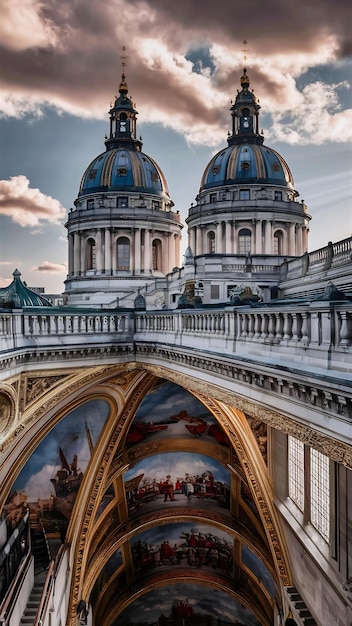 Foto fotografia em close-up das duas torres abobadadas do antigo royal naval college em greenwich, londres