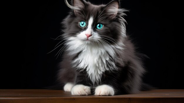 Fotografia em close-up de um gatinho fofinho e adorável contra um fundo vibrante com características encantadoras destacadas