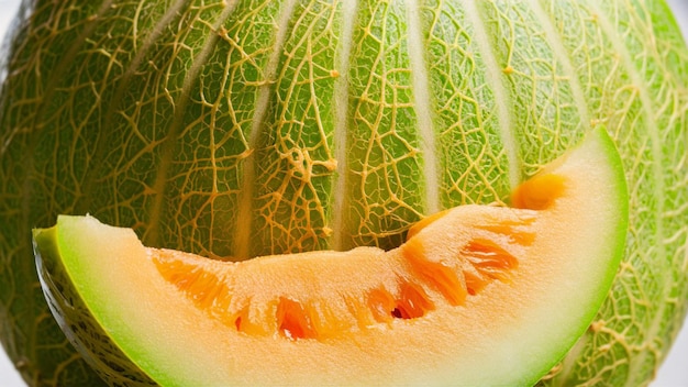 fotografia em close-up de um melão fresco perfeitamente maduro