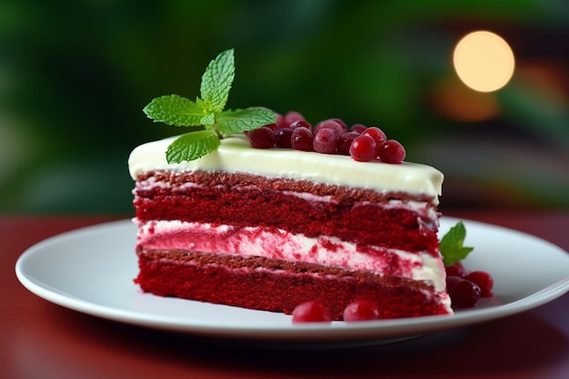 Fotografia em close-up de um prato com um bolo de veludo vermelho
